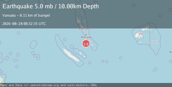 Map of 109 km WNW of Isangel, Vanuatu