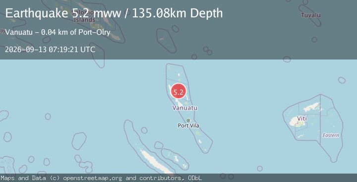 Map of 43 km ESE of Port-Olry, Vanuatu