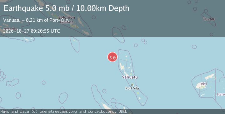 Map of 206 km NW of Port-Olry, Vanuatu