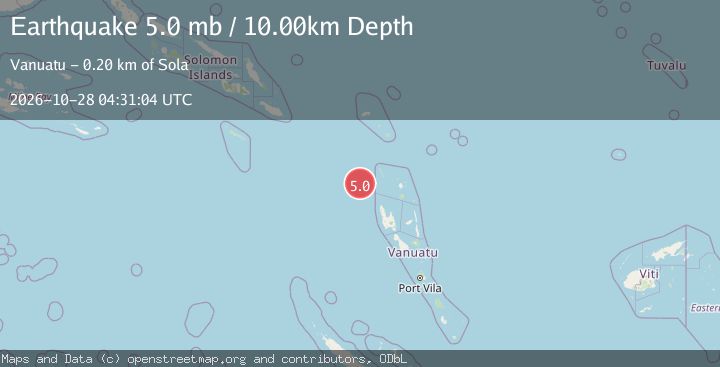Map of 200 km W of Sola, Vanuatu