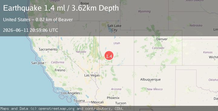 Map of 15 km S of Beaver, Utah
