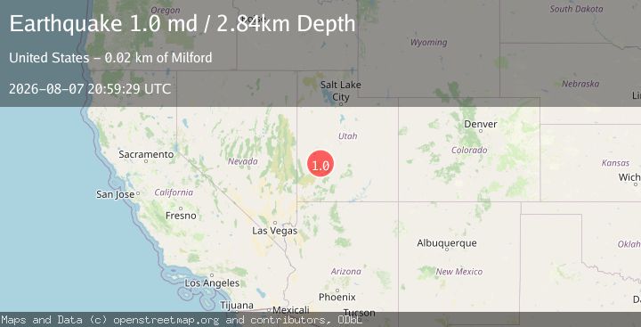 Map of 16 km NE of Milford, Utah