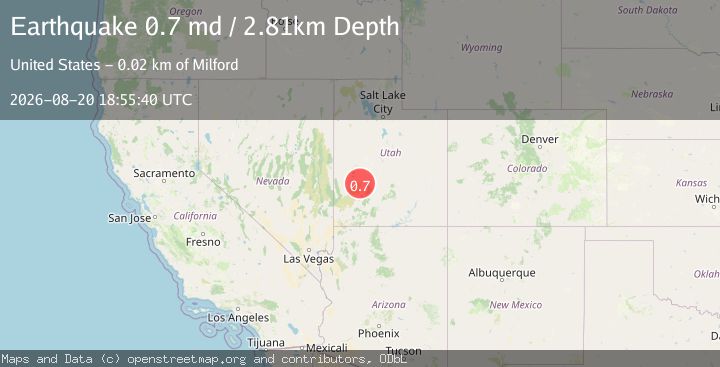 Map of 16 km NE of Milford, Utah