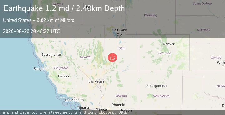 Map of 16 km NE of Milford, Utah