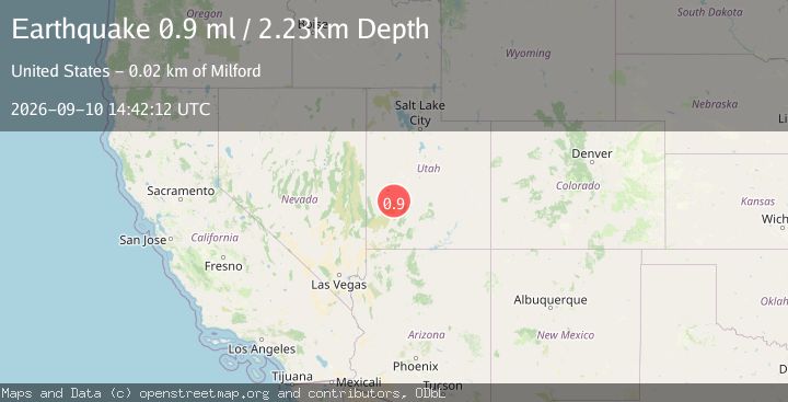 Map of 16 km NE of Milford, Utah