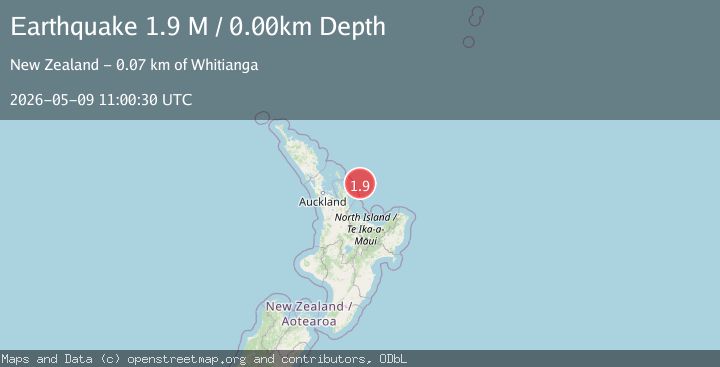 Map of off the east coast of the North Island of New Zealand