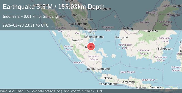Map of southern Sumatra, Indonesia