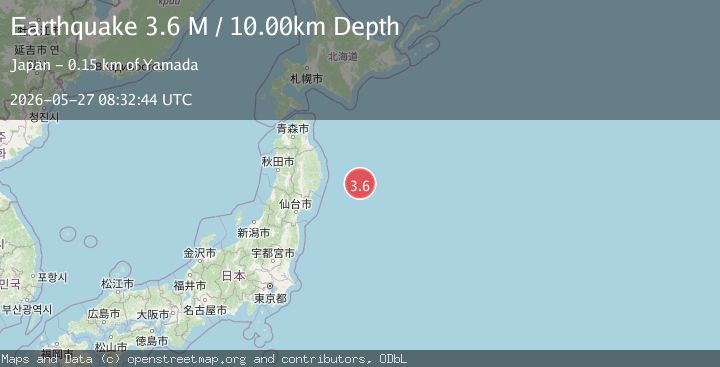 Map of off the east coast of Honshu, Japan