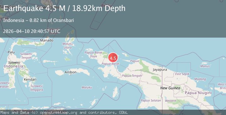 Map of near the north coast of Papua, Indonesia