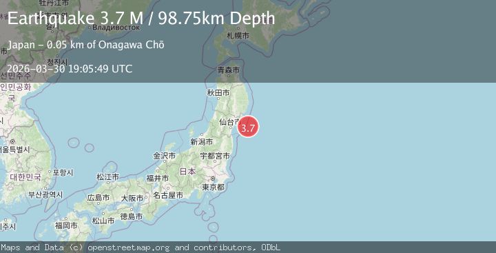 Map of near the east coast of Honshu, Japan