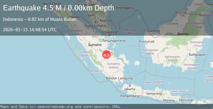 Map of southern Sumatra, Indonesia