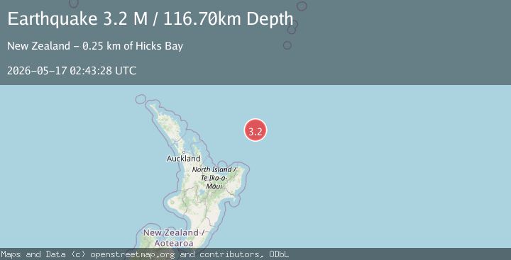 Map of off the east coast of the North Island of New Zealand