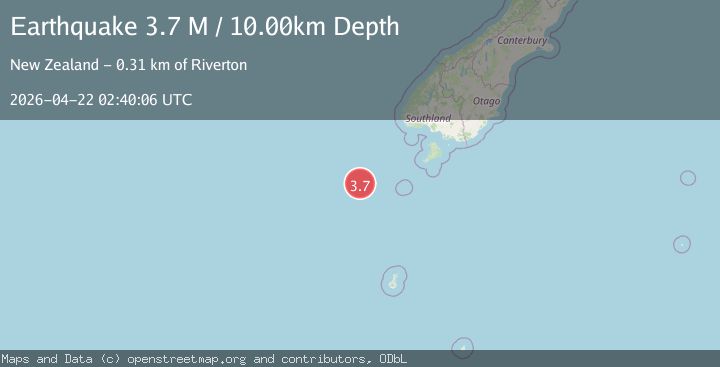 Map of off the west coast of the South Island of New Zealand