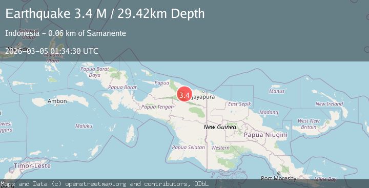 Map of near the north coast of Papua, Indonesia