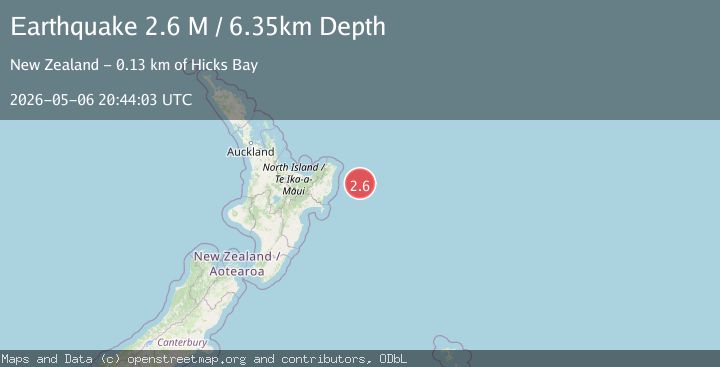 Map of off the east coast of the North Island of New Zealand