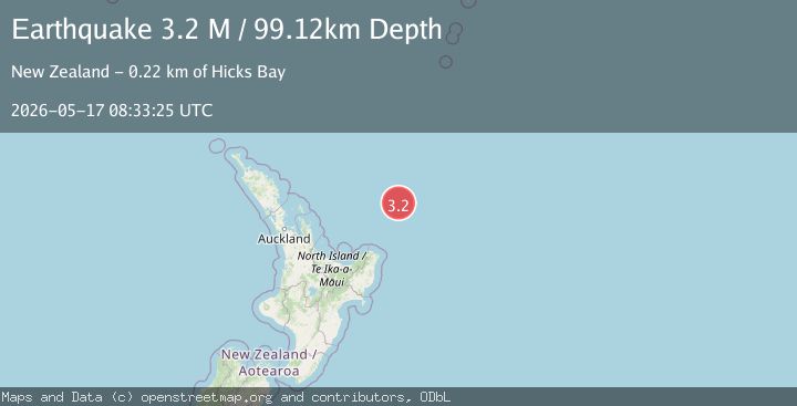 Map of off the east coast of the North Island of New Zealand