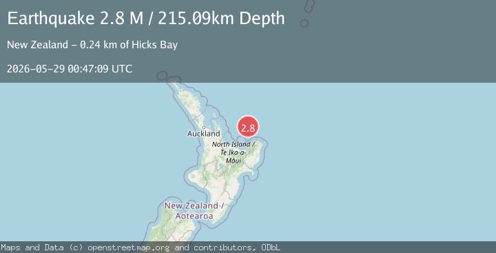 Map of off the east coast of the North Island of New Zealand