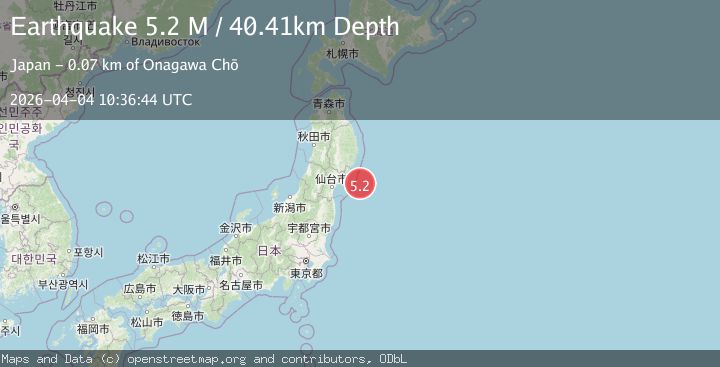 Map of near the east coast of Honshu, Japan