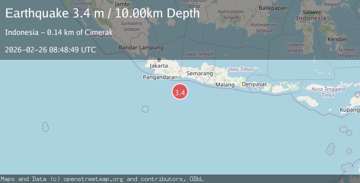 Map of south of Java, Indonesia