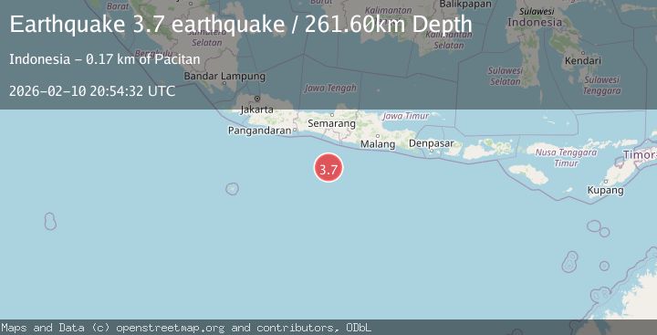 Map of south of Java, Indonesia