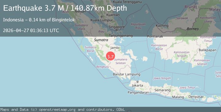 Map of southern Sumatra, Indonesia
