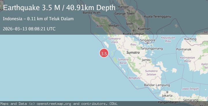 Map of southwest of Sumatra, Indonesia