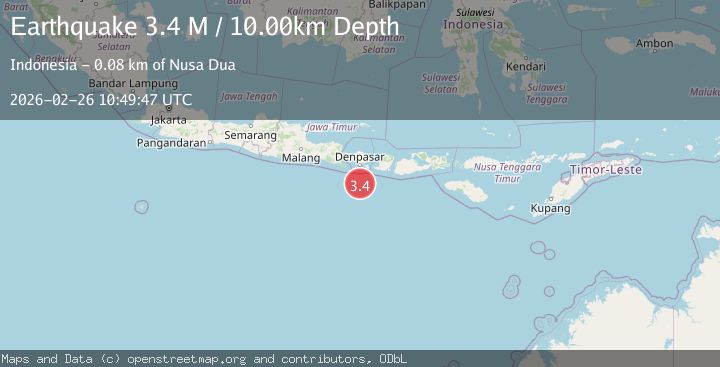 Map of south of Bali, Indonesia