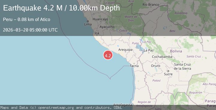 Map of near the coast of southern Peru