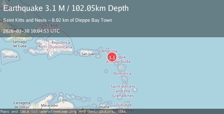 Map of Saint Kitts and Nevis region, Leeward Islands