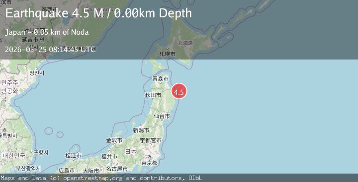 Map of near the east coast of Honshu, Japan