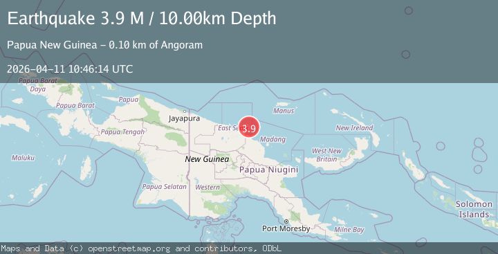 Map of near the north coast of New Guinea, Papua New Guinea