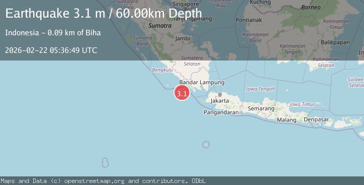Map of southern Sumatra, Indonesia