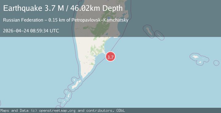 Map of off the east coast of the Kamchatka Peninsula, Russia