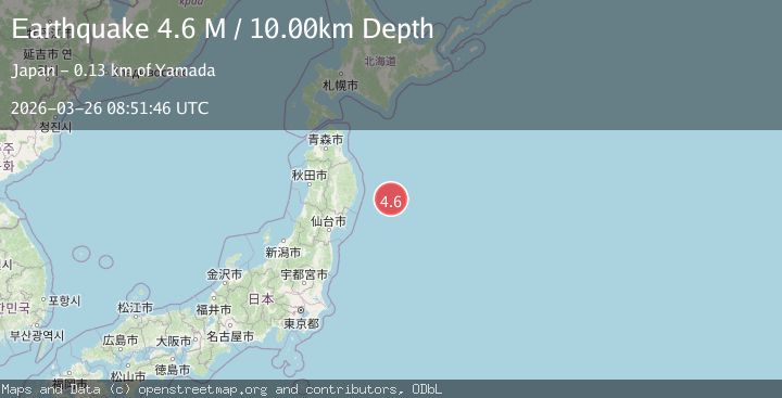 Map of off the east coast of Honshu, Japan