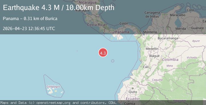 Map of off the coast of Central America