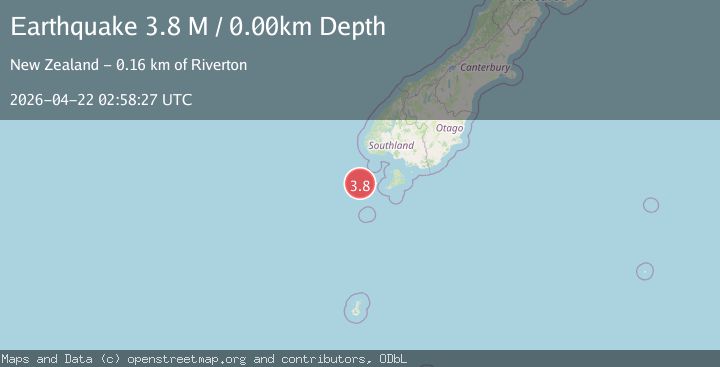 Map of off the west coast of the South Island of New Zealand