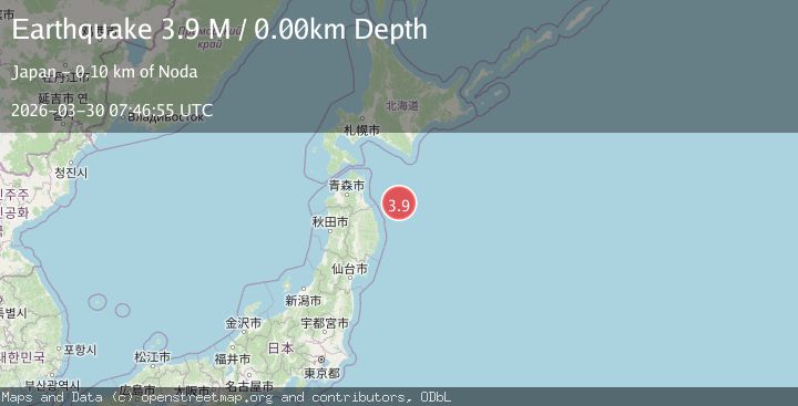 Map of near the east coast of Honshu, Japan