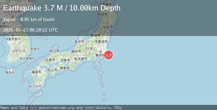 Map of near the east coast of Honshu, Japan