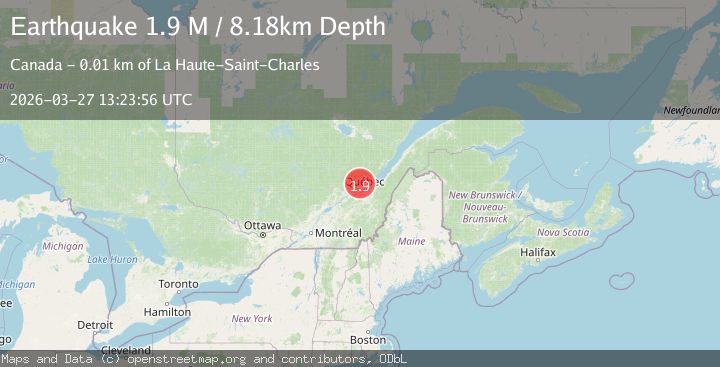 Map of southern Quebec, Canada