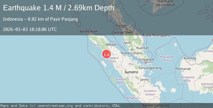 Map of northern Sumatra, Indonesia