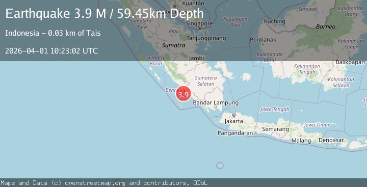 Map of southern Sumatra, Indonesia