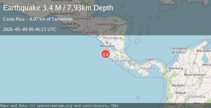 Map of off the coast of Costa Rica
