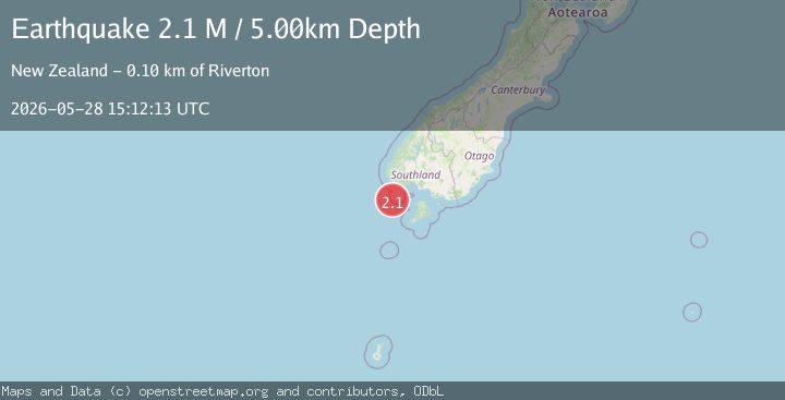 Map of off the west coast of the South Island of New Zealand