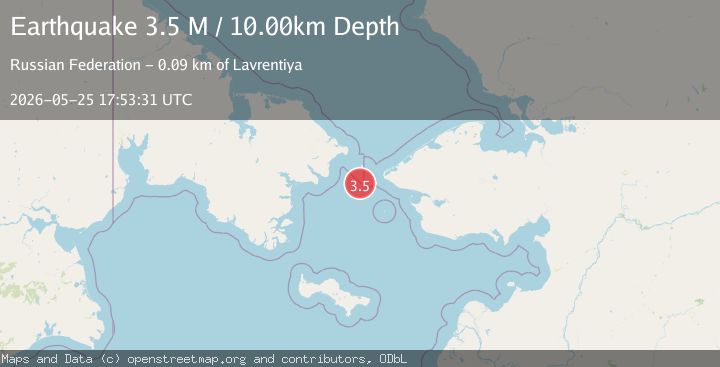 Map of near the south coast of Chukotskiy Avtonomnyy Okrug, Russia