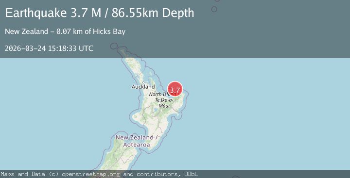 Map of off the east coast of the North Island of New Zealand