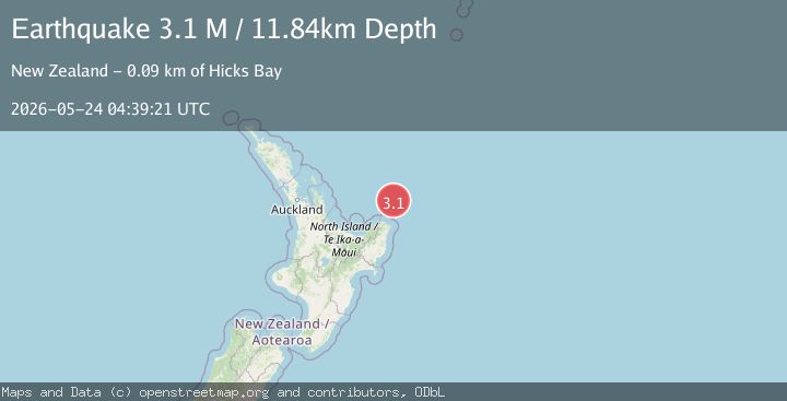 Map of off the east coast of the North Island of New Zealand