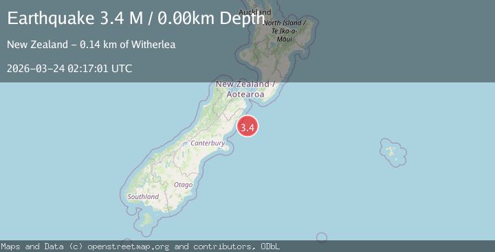 Map of off the east coast of the South Island of New Zealand
