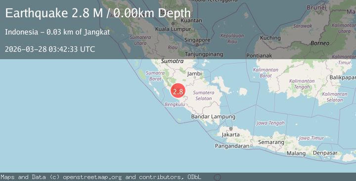 Map of southern Sumatra, Indonesia