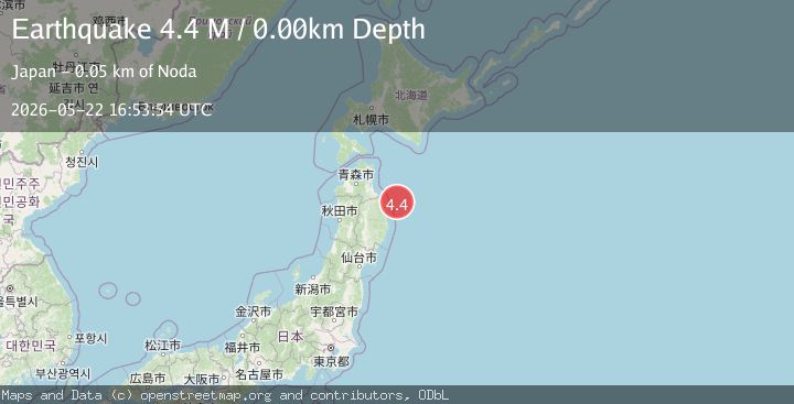 Map of near the east coast of Honshu, Japan
