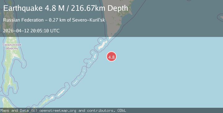 Map of east of the Kuril Islands